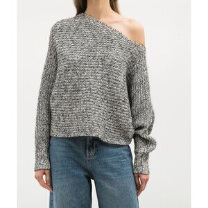 T by Alexander Wang Cotton Wool Mohair Off The Shoulder Knit Sweater Grey Small